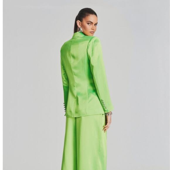 Retrofete Saige Double Breasted Blazer in Lime Punch Green Size Small Satin - Picture 2 of 13